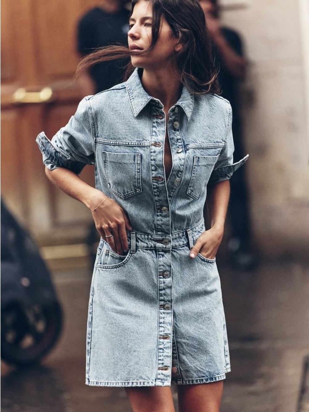 Zara Long Sleeve Button Front Denim Mini Dress Size M